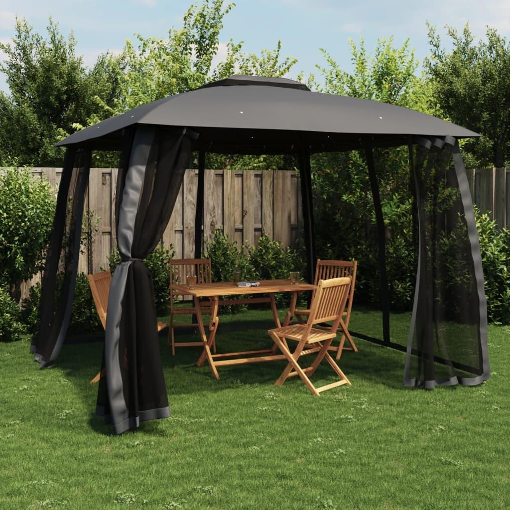 Pavillon 2,93x2,93 m dobbelt tag + meshvægge stål antracitgrå