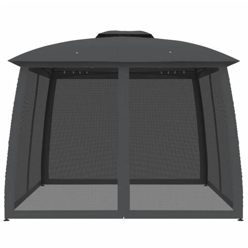 Pavillon 2,93x2,93 m dobbelt tag + meshvægge stål antracitgrå
