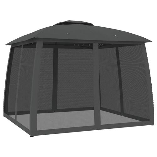 Pavillon 2,93x2,93 m dobbelt tag + meshvægge stål antracitgrå
