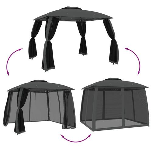 Pavillon 2,93x2,93 m dobbelt tag + meshvægge stål antracitgrå