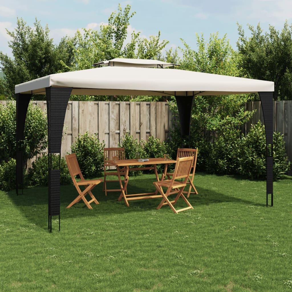 Pavillon med dobbelt tag 3,98x2,98 m stål cremefarvet