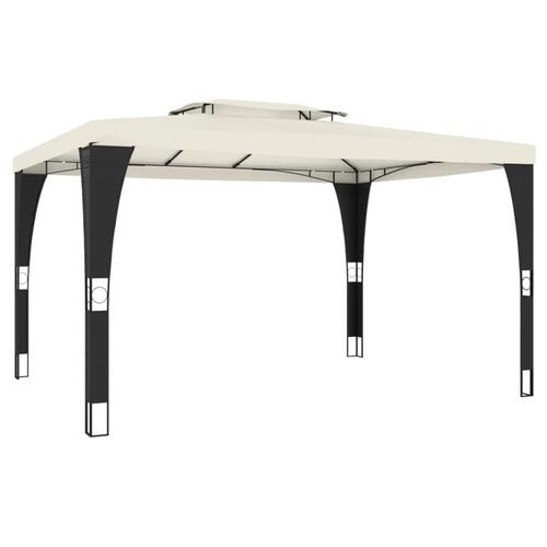 Pavillon med dobbelt tag 3,98x2,98 m stål cremefarvet