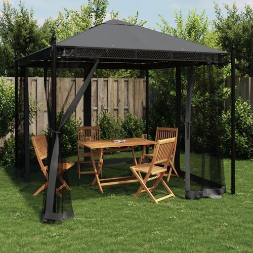 Pavillon 2,93x2,93 m mesh-vægge stål antracitgrå