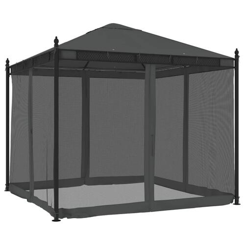 Pavillon 2,93x2,93 m mesh-vægge stål antracitgrå