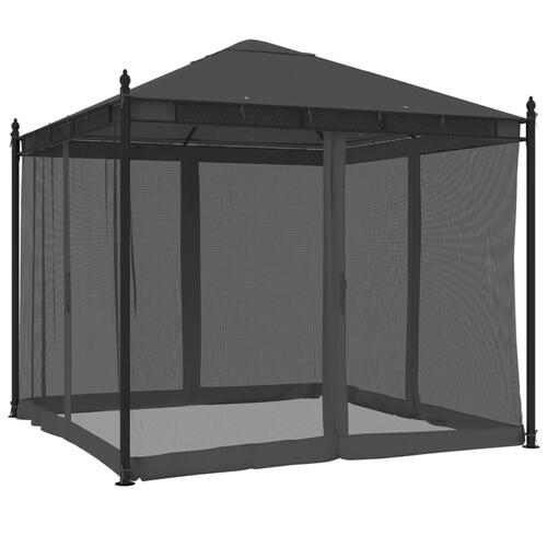 Pavillon 2,93x2,93 m mesh-vægge stål antracitgrå