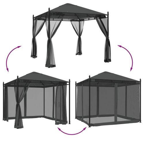 Pavillon 2,93x2,93 m mesh-vægge stål antracitgrå