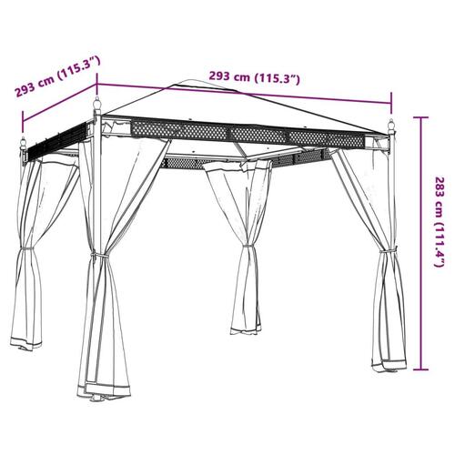 Pavillon 2,93x2,93 m mesh-vægge stål antracitgrå