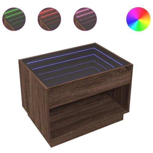 Sofabord med Infinity LED-lys 70x50x50 cm brun egetræsfarve