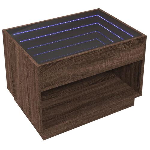 Sofabord med Infinity LED-lys 70x50x50 cm brun egetræsfarve