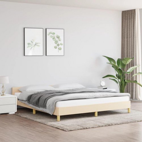 Sengeramme med sengegavl 160x200 cm - stof, cremefarvet
