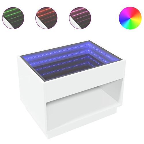 Sofabord med Infinity LED-lys 70x50x50 cm hvid