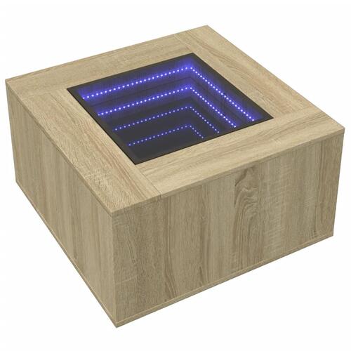 Sofabord med LED-lys 60x60x40 cm konstrueret træ sonoma-eg