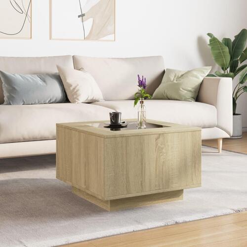 Sofabord med LED-lys 60x60x40 cm konstrueret træ sonoma-eg