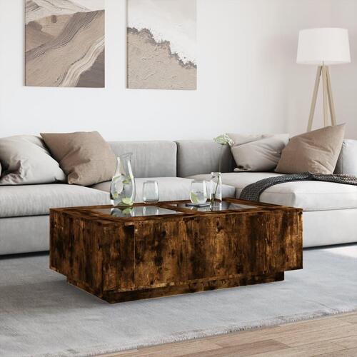 Sofabord med Infinity LED-lys 116x69x40 cm røget egetræsfarve