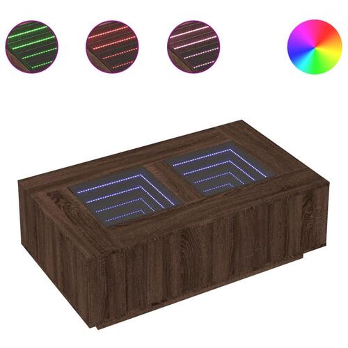 Sofabord med Infinity LED-lys 116x69x40 cm brun egetræsfarve