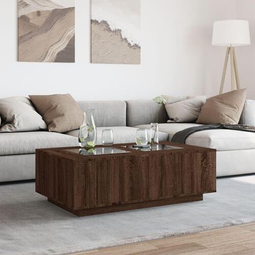 Sofabord med Infinity LED-lys 116x69x40 cm brun egetræsfarve