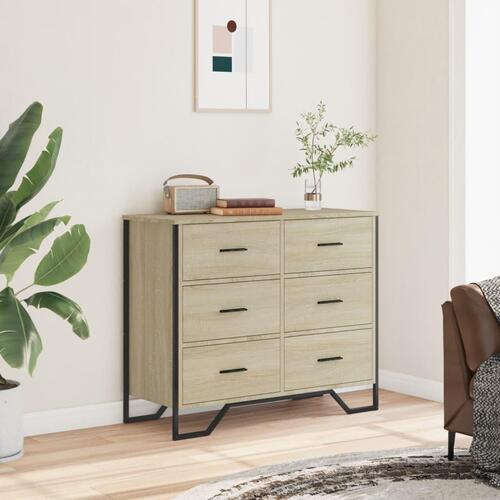 Kommode 91x35,5x74,5 cm konstrueret træ sonoma-eg