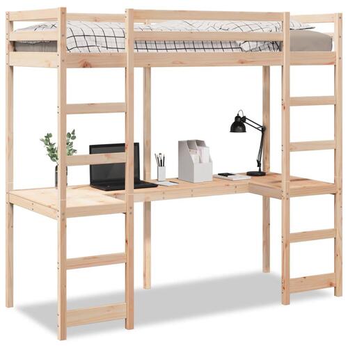 Højseng med skrivebord 90x200 cm massivt fyrretræ