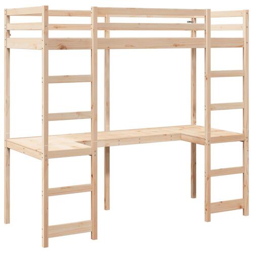 Højseng med skrivebord 90x200 cm massivt fyrretræ