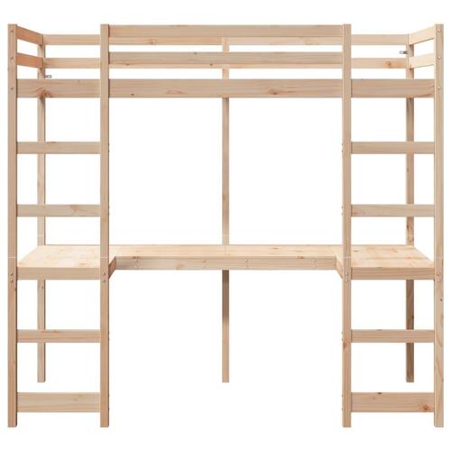 Højseng med skrivebord 90x200 cm massivt fyrretræ