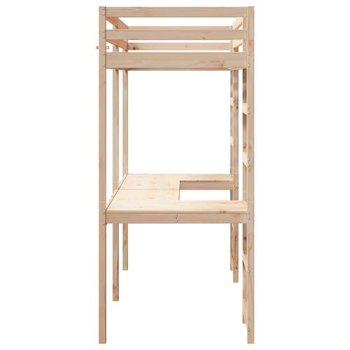 Højseng med skrivebord 90x200 cm massivt fyrretræ