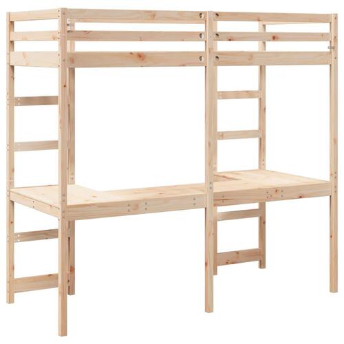 Højseng med skrivebord 90x200 cm massivt fyrretræ
