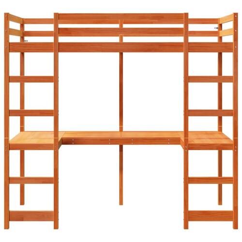 Højseng med skrivebord 90x200 cm massivt fyrretræ gyldenbrun