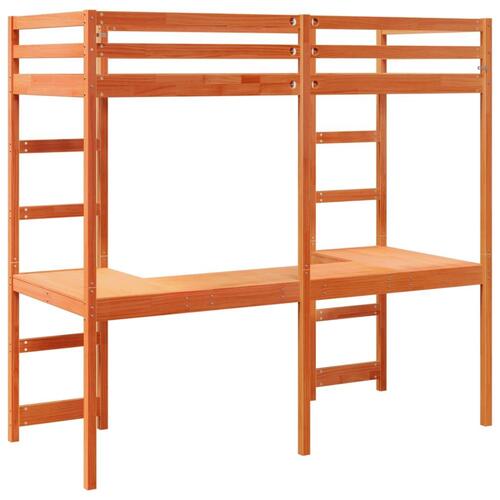 Højseng med skrivebord 90x200 cm massivt fyrretræ gyldenbrun