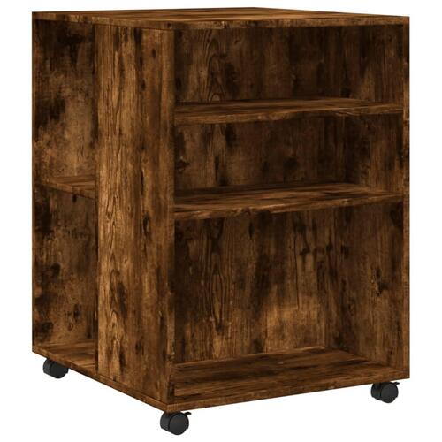 Sidebord med hjul 55x60x78 cm konstrueret træ røget egetræ