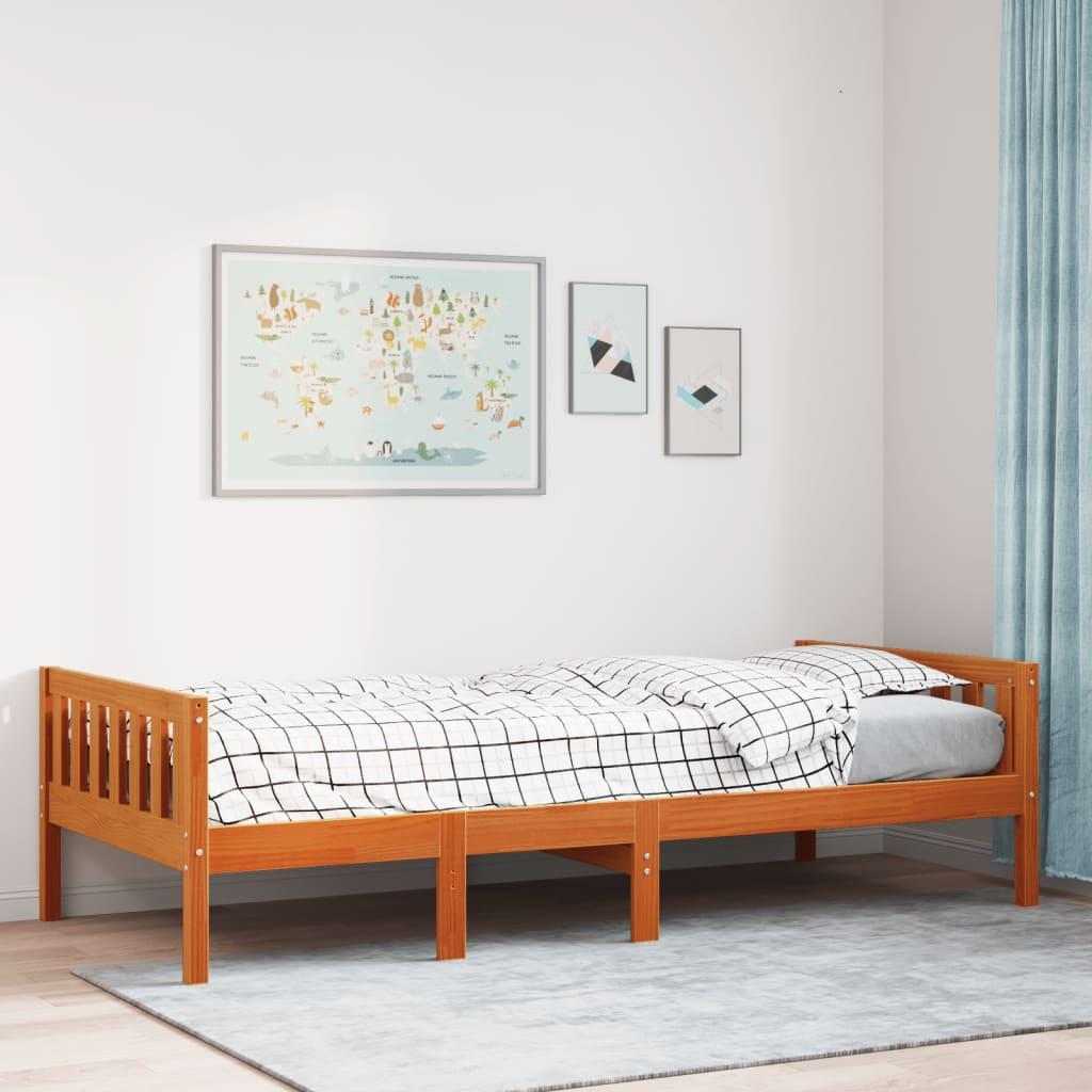 Juniorseng uden madras 75x190 cm massivt fyrretræ gyldenbrun billede