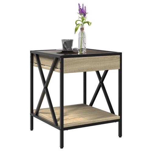 Sofabord med Infinity LED-lys 40x40x49 cm sonoma-eg
