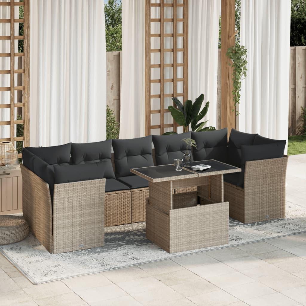 Sofasæt til haven 8 dele med hynder polyrattan lysegrå