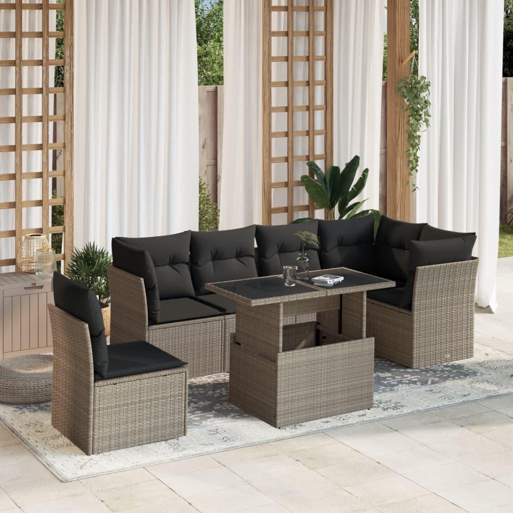 Sofasæt til haven 7 dele med hynder polyrattan lysegrå billede