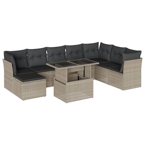 Sofasæt til haven 9 dele med hynder polyrattan lysegrå