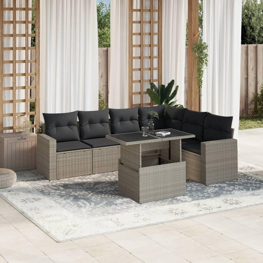 Sofasæt til haven 7 dele med hynder polyrattan lysegrå