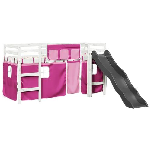 Højseng med gardiner 80x200 cm massivt fyrretræ pink