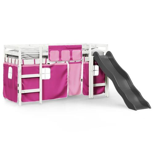 Højseng med gardiner 80x200 cm massivt fyrretræ pink