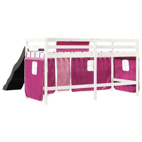 Højseng med gardiner 80x200 cm massivt fyrretræ pink