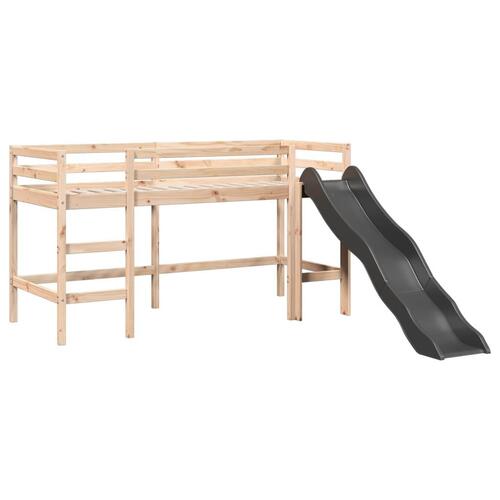 Højseng med gardiner 80x200 cm massivt fyrretræ blå