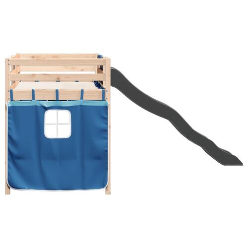 Højseng med gardiner 80x200 cm massivt fyrretræ blå