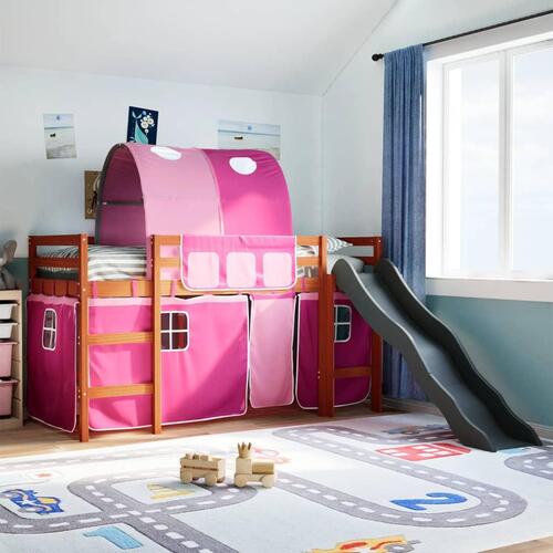 Højseng med tunnel 80x200 cm massivt fyrretræ pink