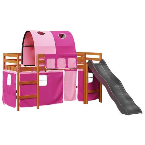 Højseng med tunnel 80x200 cm massivt fyrretræ pink