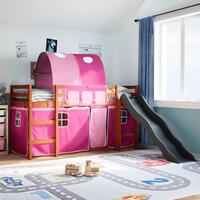 Højseng med tunnel 90x200 cm massivt fyrretræ pink