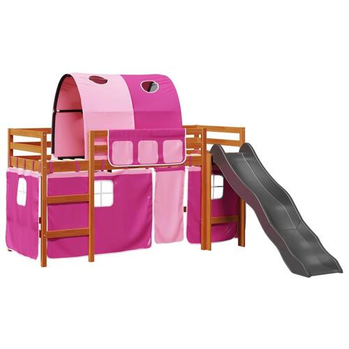 Højseng med tunnel 90x200 cm massivt fyrretræ pink