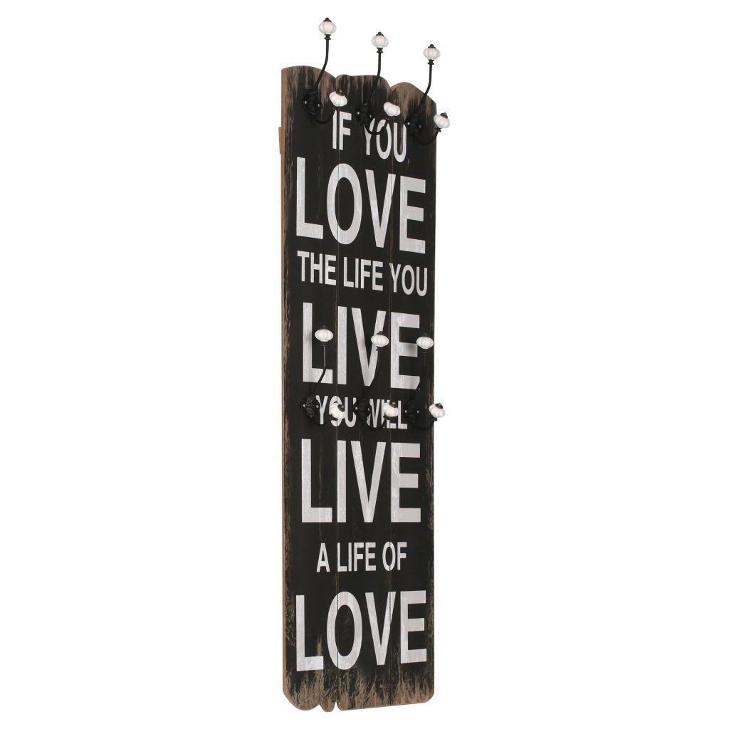 Vægmonteret knagerække med 6 knager LOVE LIFE 120 x 40 cm