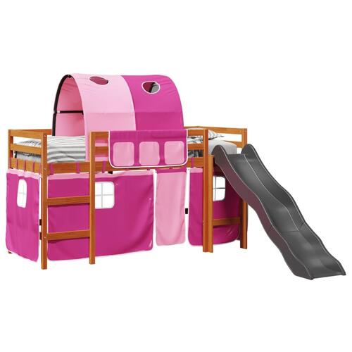 Højseng med tunnel 90x200 cm massivt fyrretræ pink