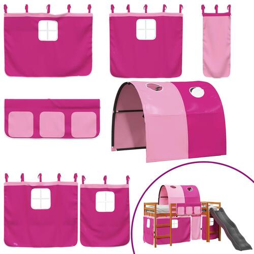 Højseng med tunnel 90x200 cm massivt fyrretræ pink