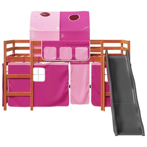 Højseng med tunnel 90x200 cm massivt fyrretræ pink
