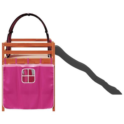 Højseng med tunnel 90x200 cm massivt fyrretræ pink