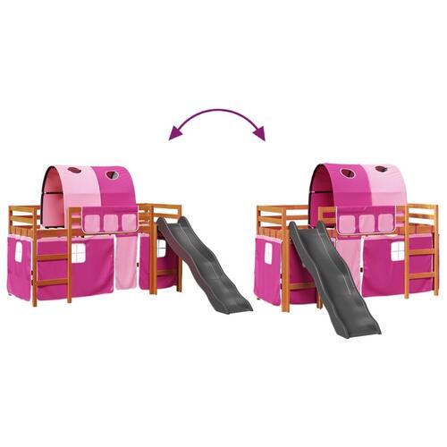 Højseng med tunnel 90x200 cm massivt fyrretræ pink